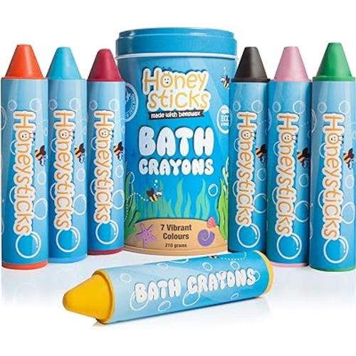 Honeysticks Super Jumbo Bath Crayons Non Toxic (7 Pack) for Toddlers 1-3 and Kids 4-8, Natural Beeswax Crayons, Food-Grade Colors, Fragrance Free, Non Irritating, Bath Toys for Bathtub, Shower, Gift