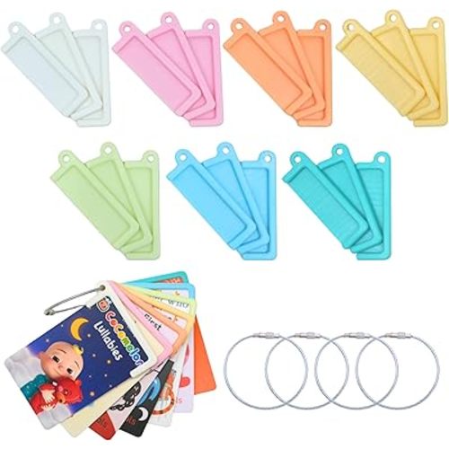 21 Pcs Card Holder for Yoto Cards with 4 Ring Loops, Reusable Portable Yoto Card Holder Ring Set, Kids Travel Carrier, Audio Story Card Storage Organizer, Accessories Compatible with Yoto Mini Player