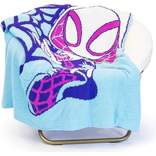 Jay Franco Marvel Spidey & His Amazing Friends Ghost Spider Feather Knit Fluffy Throw Blanket - Gwen Stacy Fuzzy Blanket Measures 50 x 60 inch, Super Soft Lightweight Bedding