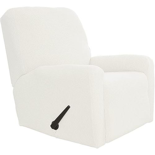 Easy-Going Recliner Stretch Sofa Slipcover Sofa Cover 4-Pieces Furniture Protector Couch Soft with Elastic Bottom, Spandex Jacquard Fabric Small Checks(Recliner,Cream)