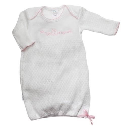 Paty Girls White Knit Gown with Pink Trim