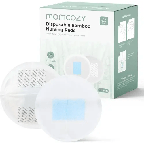 Momcozy Bamboo Disposable Nursing Pads, Advanced Blue Core for Ultra-Absorbent, Leakproof & 3D Design, Biodegradable for Sensitive Skin, Individually Wrapped, 120 Count