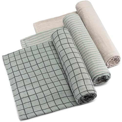 Parker Baby Co. Soft Muslin Baby Swaddle Blankets, 3 Pack - Sage Set
