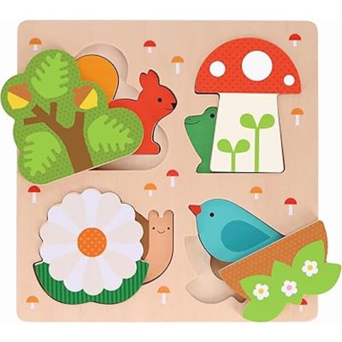 Petit Collage: This is My Home - Wooden Reveal Puzzle - Includes Eight Chunky Wooden Pieces - Sort and Match The Animals to Their Homes -Great Gift for Children 18 Months +