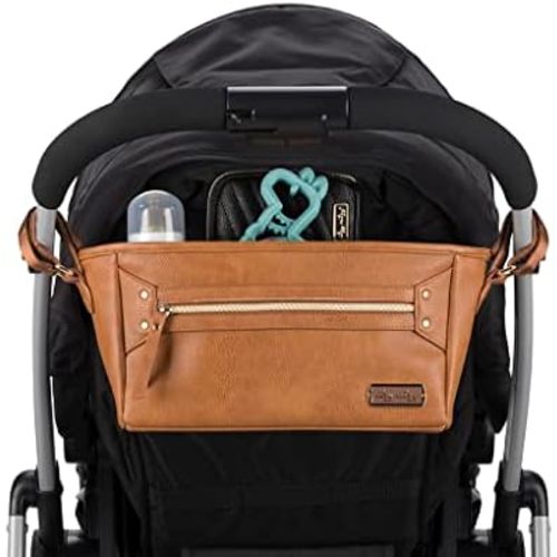 Itzy Ritzy Adjustable Stroller Caddy & Organizer Bag, Easy Attach (Cognac)