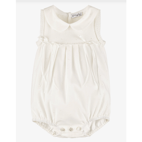 Mebi - Girls Ivory Knit & Plumeti Cotton Shortie | Childrensalon