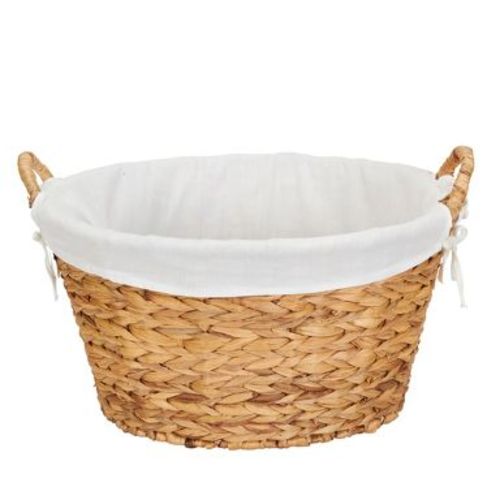 Round Wicker Laundry Basket with Handles, Whimsical Water Hyacinth Basket, Supportive Metal Frame, Natural