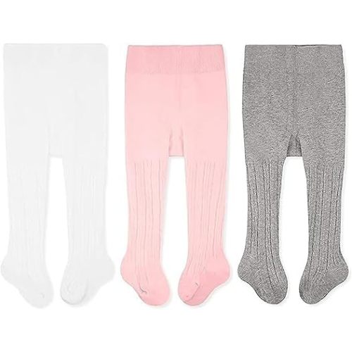 CozyWay Baby Tights - Baby Girl and Boy Leggins Cable Knit Comfy Cotton Infant 0-6 Months Multicolor - 3 Pack