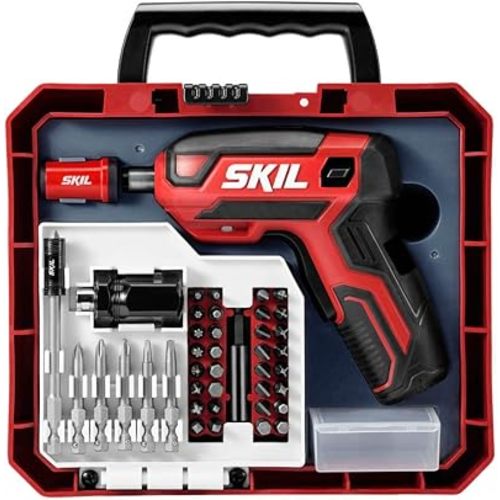 SKIL Rechargeable 4V Cordless Pistol Grip Screwdriver with 42pcs Bit Set, USB Charger and Carrying Case - SD5618-03