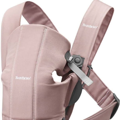 BabyBjörn Baby Carrier Mini, Cotton, Dusty Pink Newborn Carrier (7-25 lbs), Ergonomic, Easy-to-Use