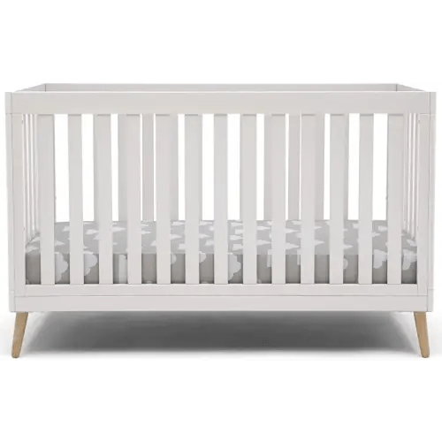 Delta Children Essex 4-in-1 Convertible Baby Crib, Bianca White with Natural Legs