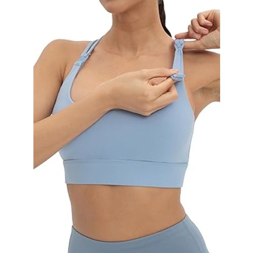 V VOCNI Nursing Bras for Breastfeeding Criss-Cross Back Sports Bra | Light Support, Removable Pads, Padded Tank Top, Support Yoga Maternity Bras, Longline Workout Yoga Bra