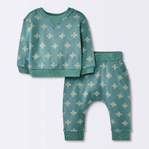 Baby Boys' 2pc Plus Sign Graphic Jogger Pants Set - Cloud Island™ Blue Newborn