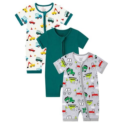 OPAWO Bamboo Sleepers for Baby Boy Pajamas Bamboo Pajamas Baby Romper 0-24M | 2 way zipper sleepers, short sleeve, baby summer pajamas, gentle on skin, silky soft, ultra breathable, stretchy, lightweight