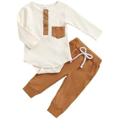fhutpw Baby Boy Clothes 3 6 12 18 Months Ribbed Knitted Long Sleeve Romper and Pants Sets Newborn Fall Splicing Color Outfits