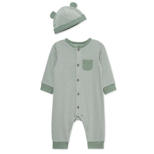 Green Striped Coverall & Hat (3M-12M)