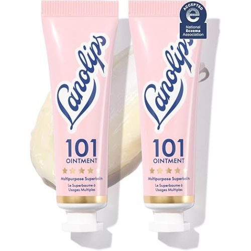 Lanolips 101 Multipurpose Ointment Duo - Lanolin Lip Balm & Healing Ointment for Skin Barrier Repair - Moisturizer for Dry Lips, Cuticles & Elbows - Original Superbalm (2-Pack, 0.52 oz each)