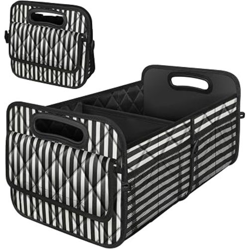 Deosk Trunk Organziers and Storage with Reinforced Handles,Car Accessories for Women/Men 50L Waterproof Polyester Trunk Organzier for Car/SUV/Minivan/Truck(Medium,Stripe)