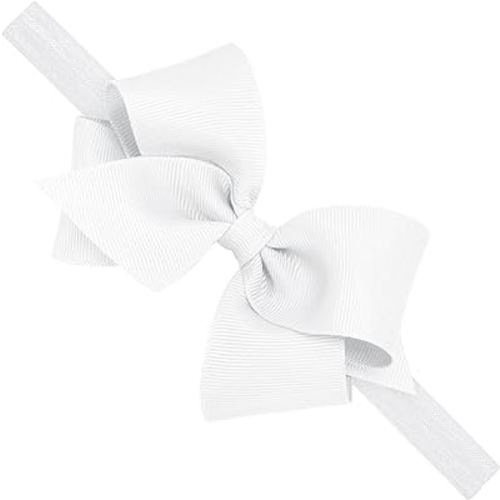 White bow 💗 Wee Ones Girls' Classic Grosgrain Hair Bow on a Matching Baby Hair Band, For All Hair Types, Small Bow, 6-24 Months, White