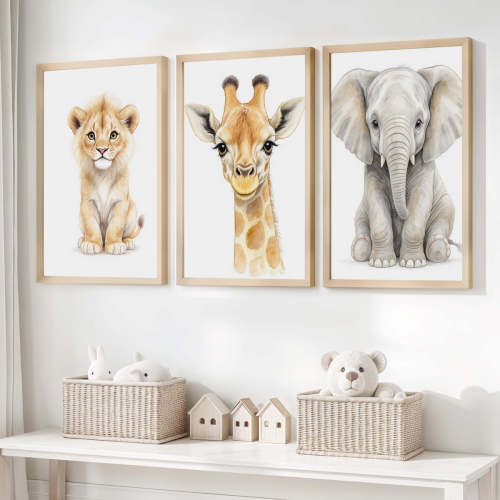 Safari Animal Wall Art – Nursery Room Decor Set – Artworksets