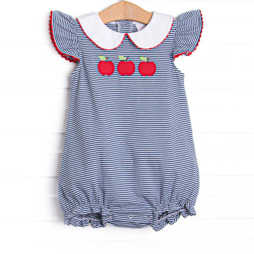 A+ Apples Applique Flutter Sleeve Bubble, Navy Stripe – Stitchy Fish