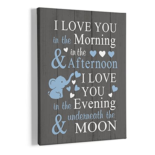 HIWX Baby Elephant Nursery Decor - I Love You In The Morning Sign Framed Canvas Painting Wall Art Decor, Elephant Wall Art, Baby Room Bedroom 11x14