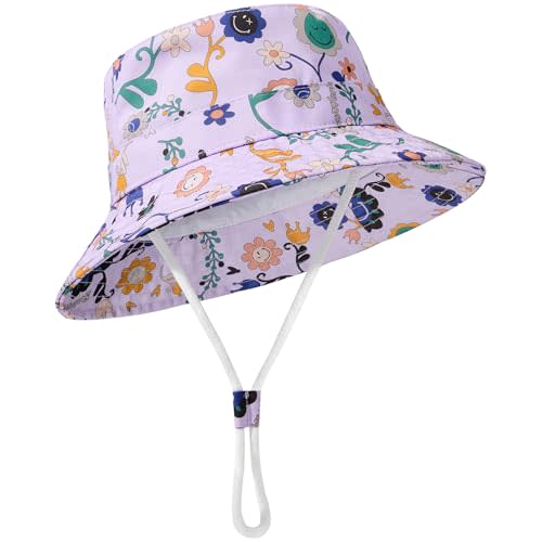 Durio SmileyWorld Kids Bucket Sun Hat Toddler Hats Boys Age 1-2 2-4 Sun Hats for Kids Beach Summer Hat Smiley Face B Purple Smiley 6-12 Months