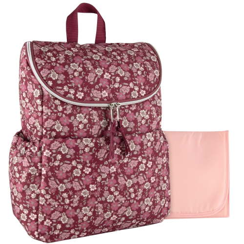 Baby Essentials 2 Piece Baby Diaper Backpack with Stroller Straps and Matching Changing Pad in Burgundy Floral
