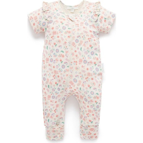 Printed Short Sleeve Long Leg Ruffle Romper, 3-6M