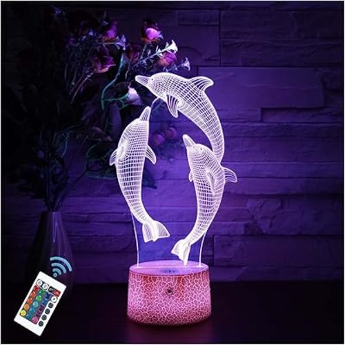 Dolphin Night Light,16 Colors Remote Control & Smart Touch Dimmable 3D Illusion Bedside Lamp,Bedroom Decoration Birthday Christmas Toy Gift for Kids Boys Girls Friends
