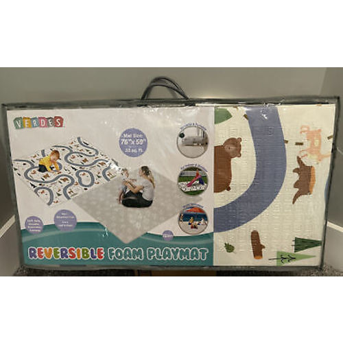 Large Reversible Foam Playmat 76x59” Indoor Outdoor Foldable Mountain Road, Gray