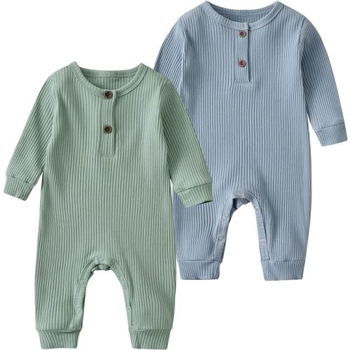 Baby Boy Girl 2 Pack Solid Romper Short/Long Sleeve One Piece Jumpsuits Clothes Sets