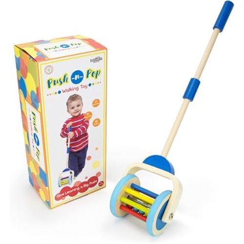Imagination Generation Push & Pop Walk Along Toddler Toy - Wooden Early Learning Balance Toy - Indoor Outdoor Motor Skills Development Ages 2 3 4