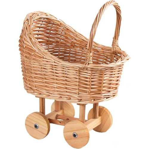Woven Rattan Stroller Shaped Flower Basket, Vintage Wicker Baby Carriage Planter for Floral Arrangements, Baby Shower Wedding Party Decor, Photography Props, Floral Rustic Home Decor (Large Style B)