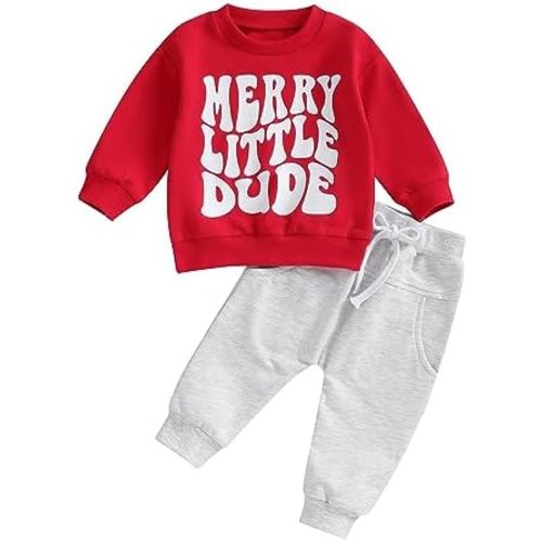 Kupretty Baby Boy Christmas Outfit Toddler Winter Clothes Santa Long Sleeve Crewneck Sweatshirts + Pants Clothing Sets