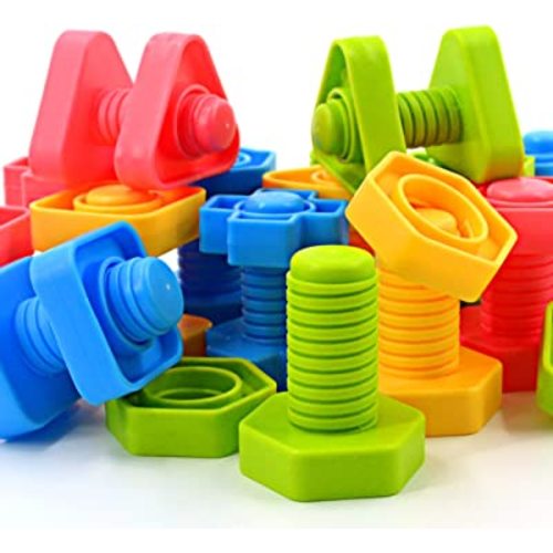 TOMYOU 32 pcs Shapes Nuts and Bolts Stacking Toys - STEM Color Sorting Learning Games - Montessori Building Kids Matching Game for Preschoolers - Construction Fine Motor Skills for Kids