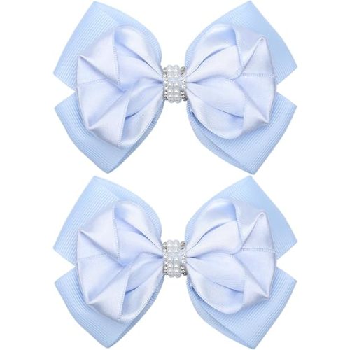 Sparkle 4.5" Hair Bows Clips Glitter Hair Accessories for Women Girls Toddlers Children Grosgrain Ribbon Alligator Clips (Blue)