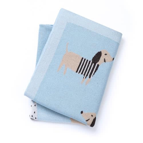 Loyfoky Baby Blanket 100% Cotton Dachshund Puppy Dog Breathable Receiving Swaddle Blankets for Newborns Boy Girl Blue 40x30in