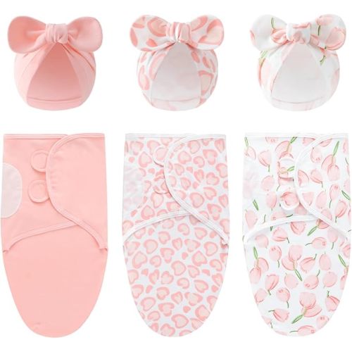 Baby Swaddle Sleep Sack with Hat Set for 0-3 months 3-Pack Soft Cotton Newborn Wearable Swaddle Wrap for Girls Boys