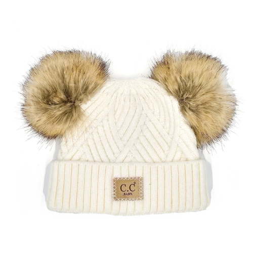 CC Baby Double Pom Winter Beanie - Criss-Cross Pattern, Fits Newborn to 9 Months, Soft & Cozy Baby Hat with Plush Pom, Authentic CC Brand - Soft, Warm Hats for Babies and Toddlers - Cozy Winter Wear