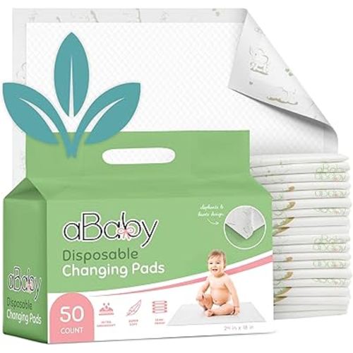Disposable Changing Pads for Baby (50 Pack) Super Soft and Ultra Absorbent Baby Changing Pad - Leak Proof Diaper Changing Pads for Stress-Free Baby Diaper Changes - Green Elephant