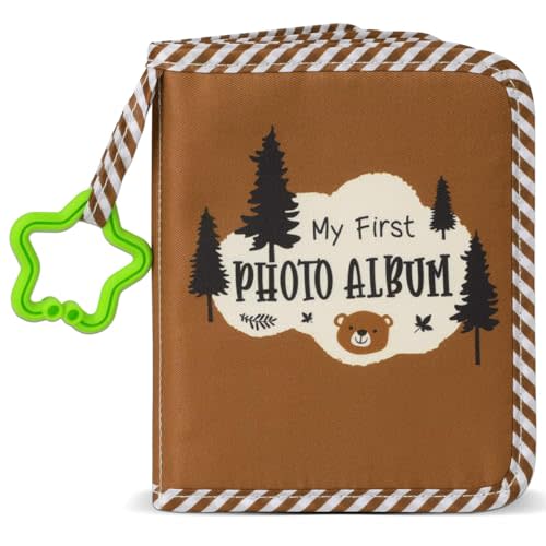 Baby's My First Family Album Soft Photo Cloth Book Forest Brown Bear My First Book of Photos Baby Memory Album Gift Holds 4x6 Pictures for Babies Newborn Toddler & Kids Baby Shower
