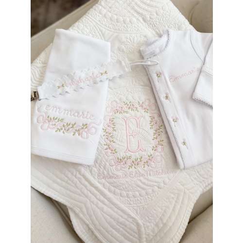 Personalized Embroidered Classic Girl Gift Bundle | Elegant Baby Girl | Heirloom Keepsake | Baby Shower | Monogrammed Essentials