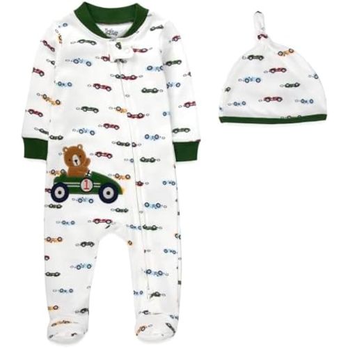 Baby Footie Bodysuit Headband or Hat 2 Piece Set – Christmas Thanksgiving Zip-Up Outfit,Holiday Pajamas for Infants