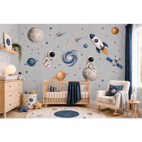 Watercolor Space Wall Stickers: Astronauts, Rockets, Planets Nursery Decor