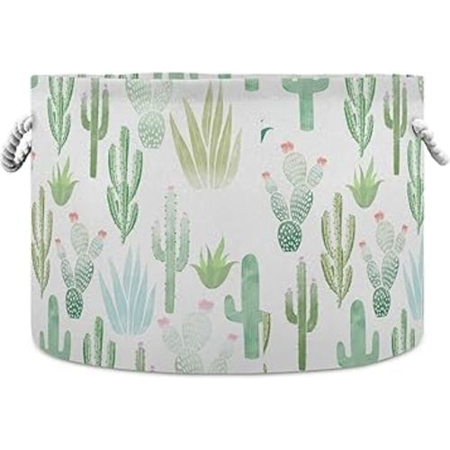visesunny Storage Basket Green Cactus Nursery Hamper Basket Clothes Toy Storage Organizer Bin Box Collapsible Laundry Bag for Kid Room,Playroom,Bathroom,Living Room,Dorm,Office
