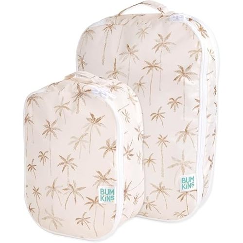 Bumkins Packing Cubes for Travel Bag, Organize Luggage with Compression Bags, Essential Traveling Accessories to Pack Carry On Suitcase, Must for Clothes or Toiletries, Set of 2 Sizes, Palm Trees