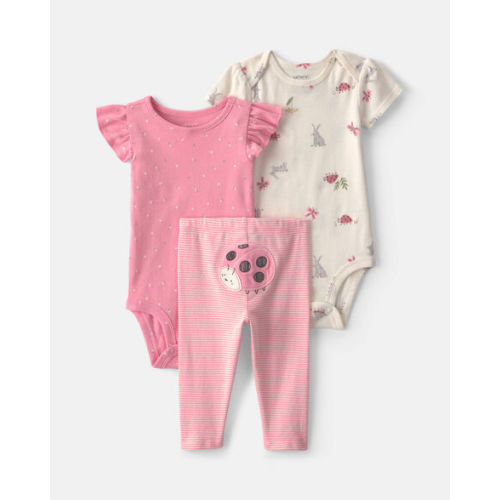 Baby Girl 3-Piece Ladybug Bodysuits & Pant Set - Pink/Cream | Carter's