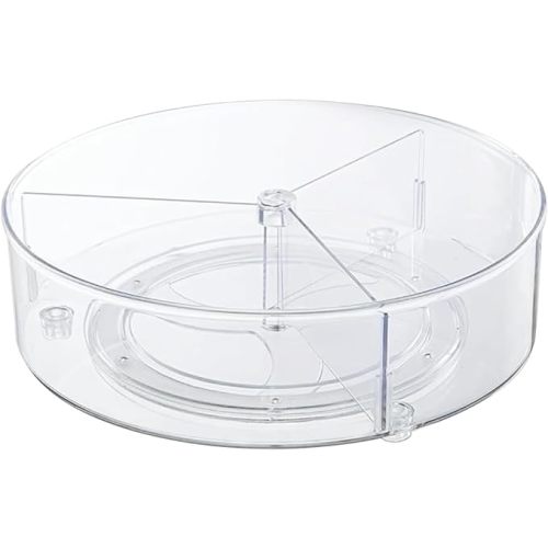 Roninkier Clear Lazy-Susan Organizer with 3-Dividers - 11 Inch Divided Turntable Organizer for Cabinet, Pantry, Kitchen, Fridge, Countertop, Bathroom, Vanity