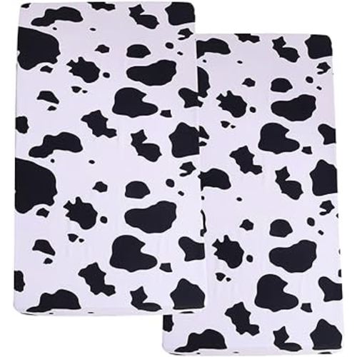 Soft Skin-Friendly Cow Printed Crib Sheet for Boys Girls,2 Pack Crib Mattress Sheet or Toddler Bed Sheet, Baby Cow Print Fitted Crib Sheet (White Cow)